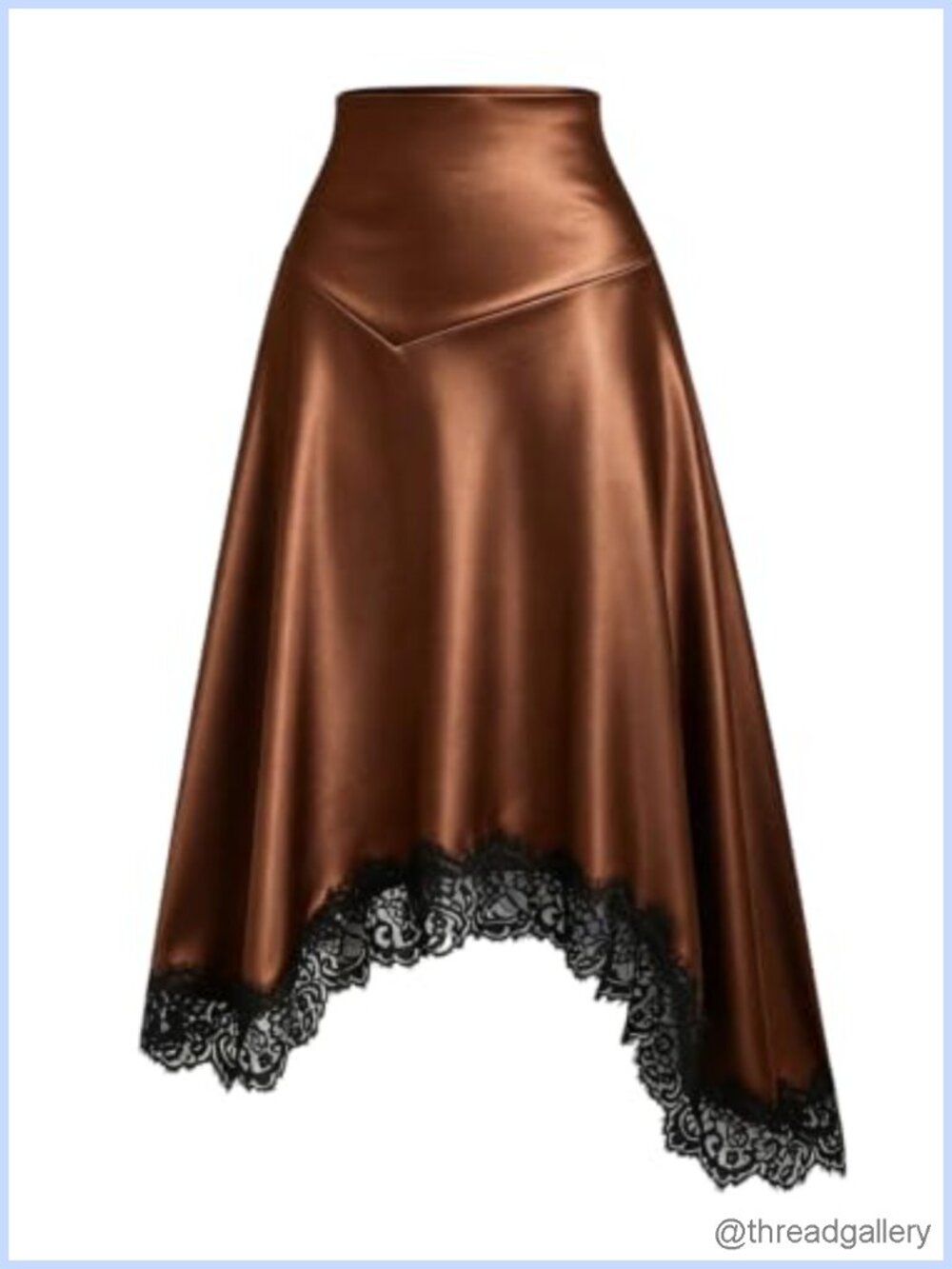 Lace Trim High Waisted Asymmetrical Midi Skirt